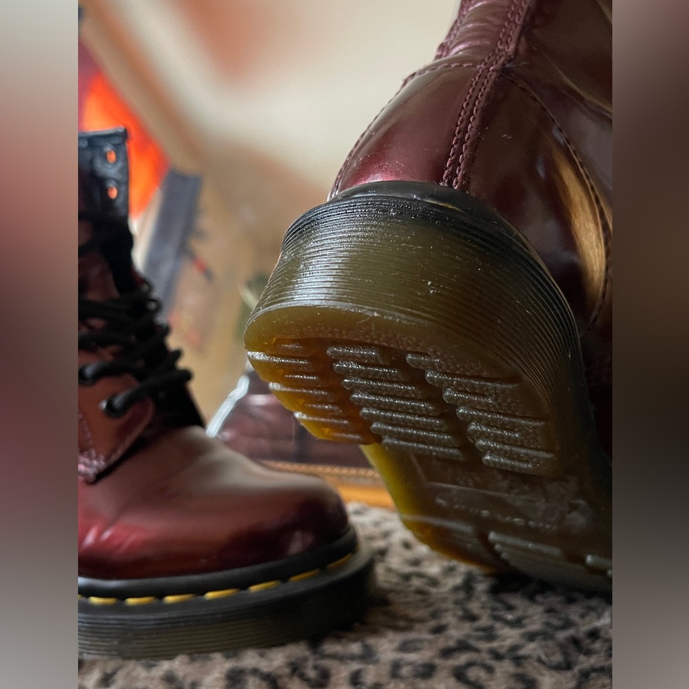 Dr. Martens Leather Lace-Up Boots in Cherry Red